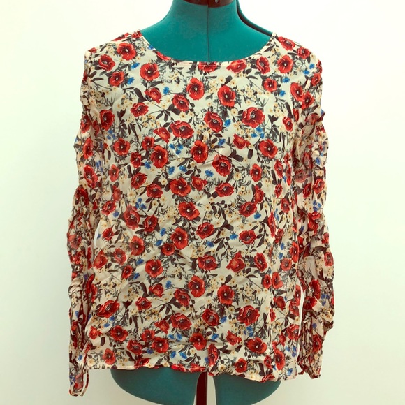 Zara premium denim collected floral top XS
